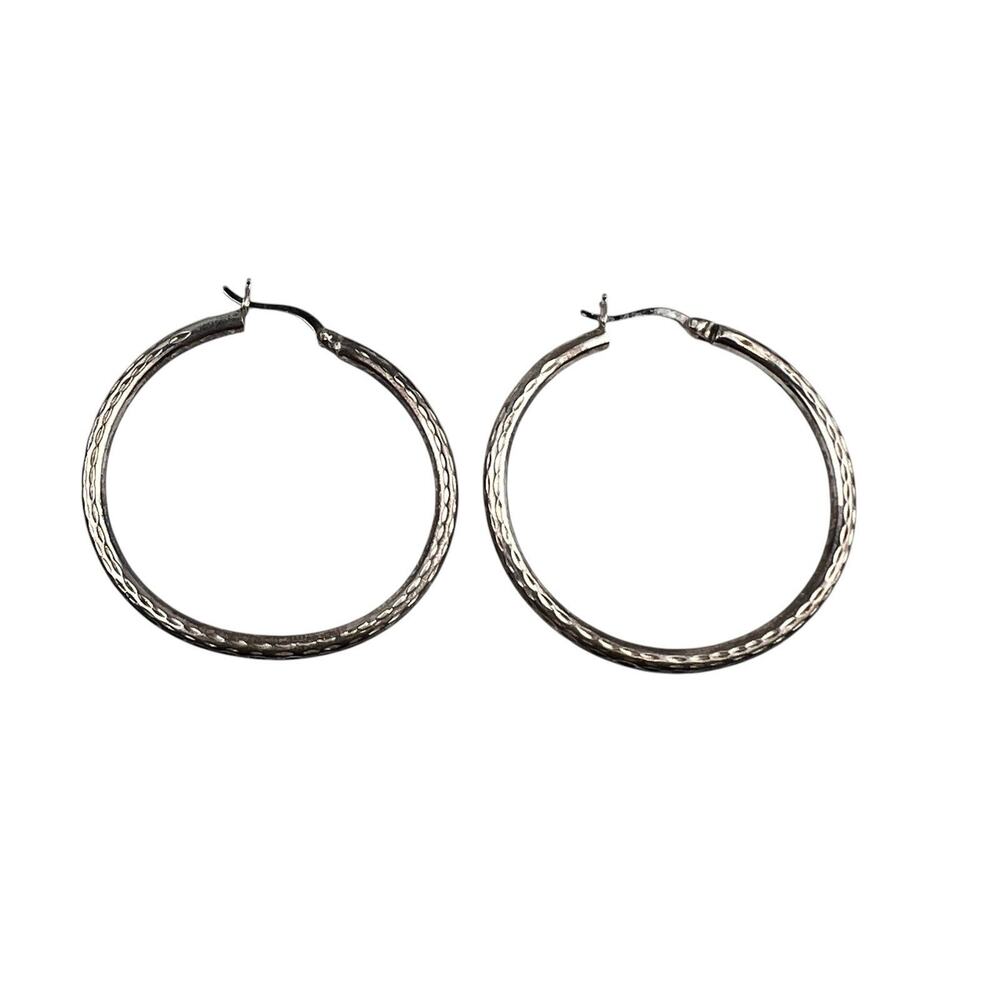 AV TH Sterling Silver Pierced Earrings 1.5" Textured Hoops